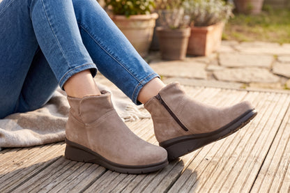 Eric Michael Juno Shearling Suede Wedge Bootie
