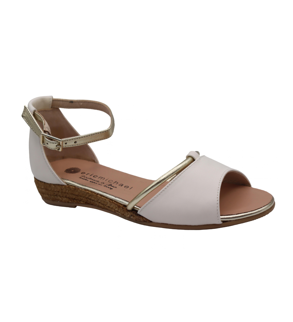 Eric Michael Deb Leather Metallic Espadrille Low Wedge Sandal