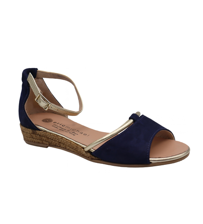 Eric Michael Deb Leather Metallic Espadrille Low Wedge Sandal