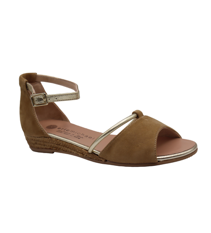 Eric Michael Deb Leather Metallic Espadrille Low Wedge Sandal